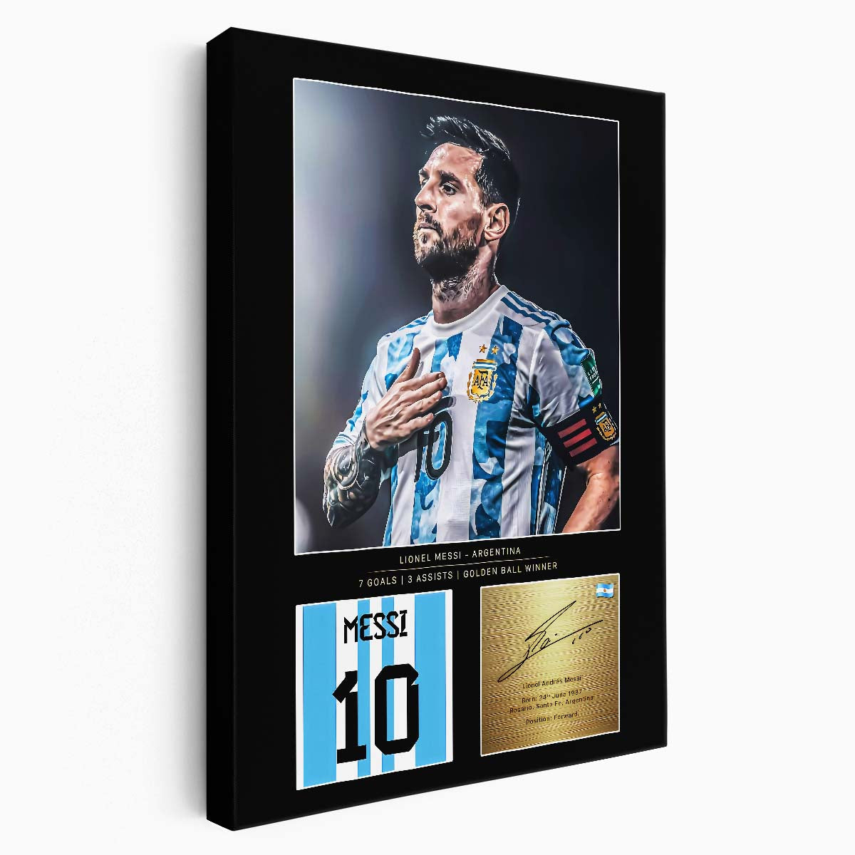 Leo Messi Golden Ball World Cup Signature Wall Art by Luxuriance Designs. Made in USA.