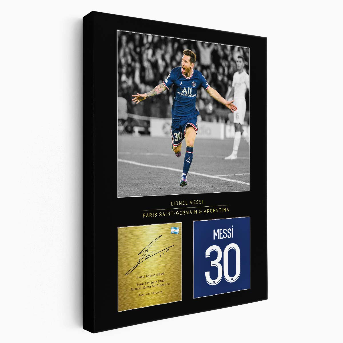 Leo Messi Paris Saint Germain Signature Wall Art by Luxuriance Designs. Made in USA.