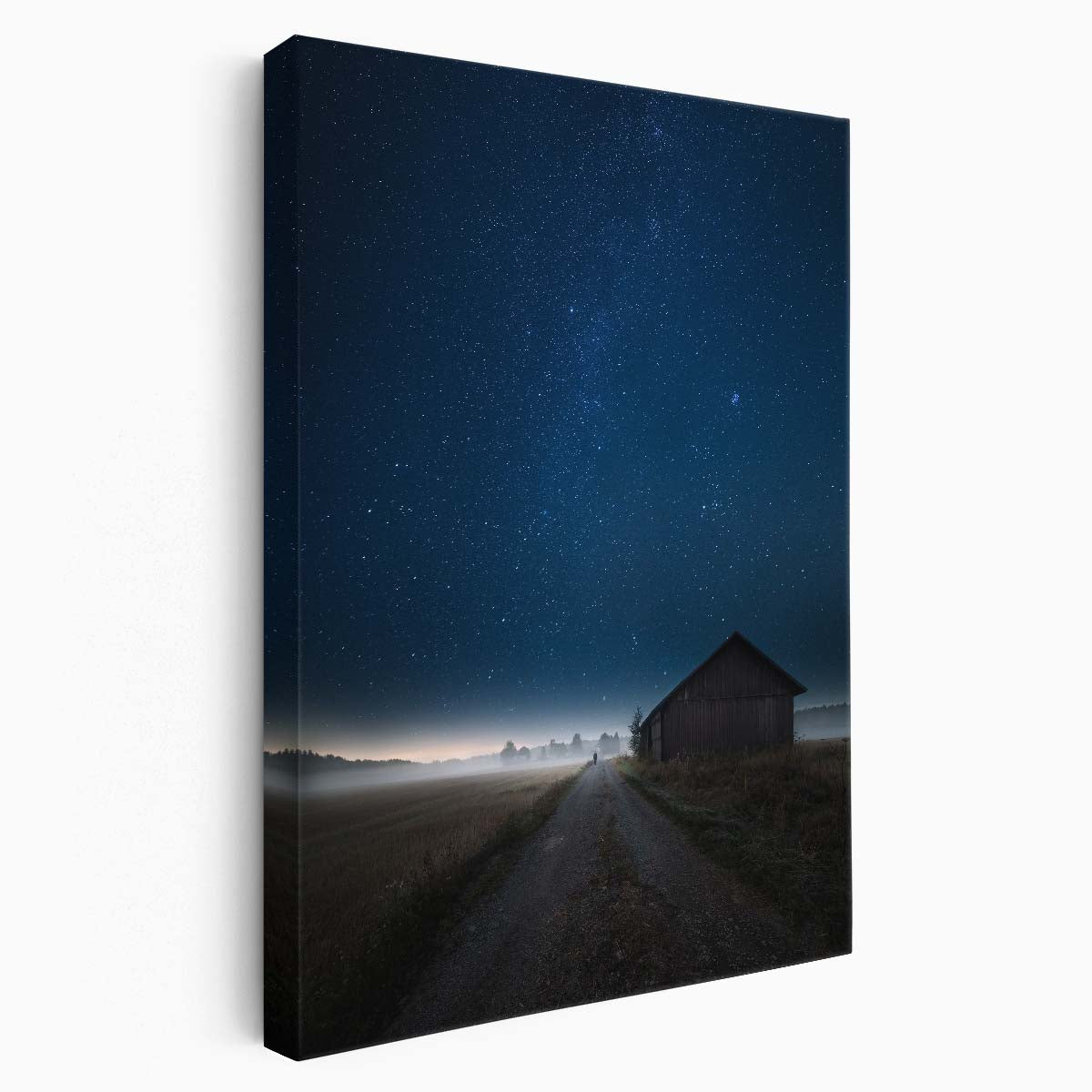 Starry Night Photography Lonely Figure Amidst Rural Landscape by Luxuriance Designs, made in USA
