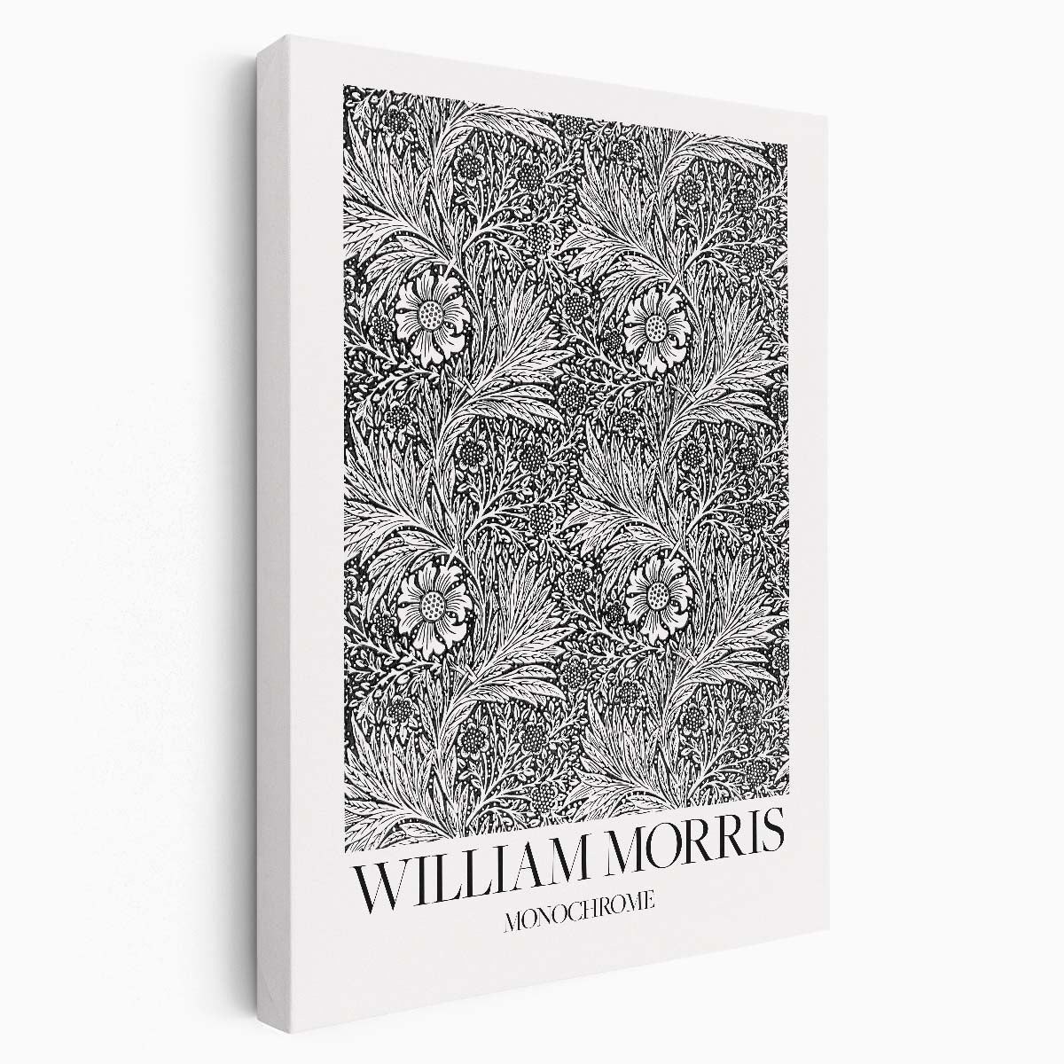 William Morris Marigold Monochrome Illustration, Vintage Floral Typography Poster by Luxuriance Designs, made in USA