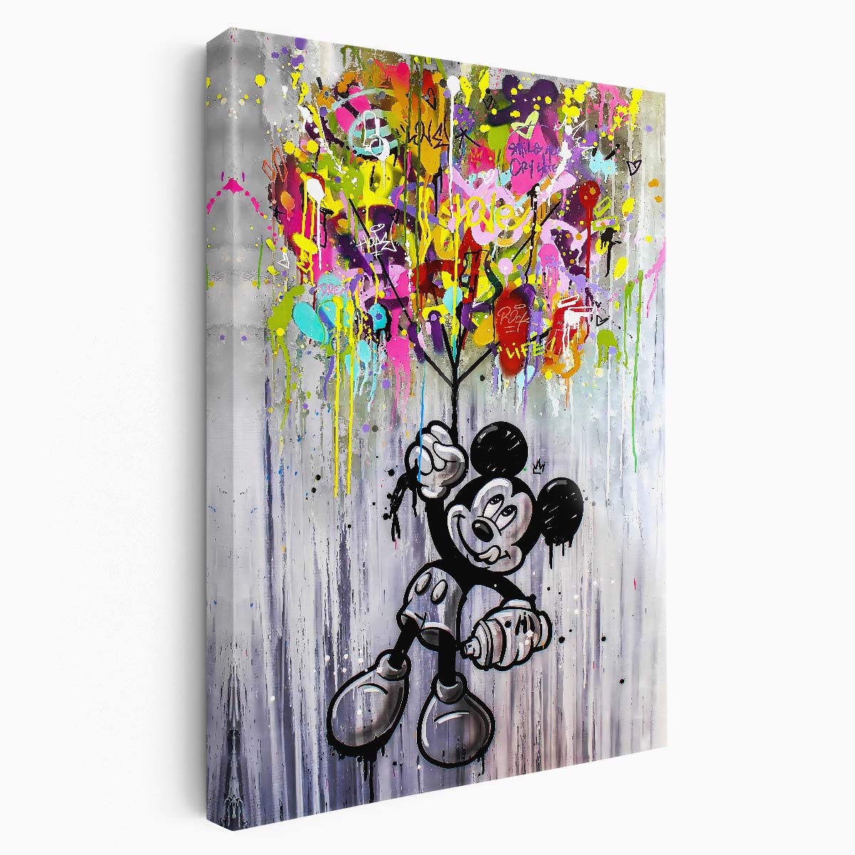 Mickey Mouse Holding Balloons Graffiti Wall Art by Luxuriance Designs. Made in USA.