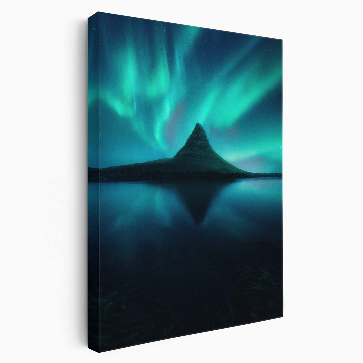 Icelandic Aurora Borealis Reflection Photography, Serene Snowy Nightscape by Luxuriance Designs, made in USA