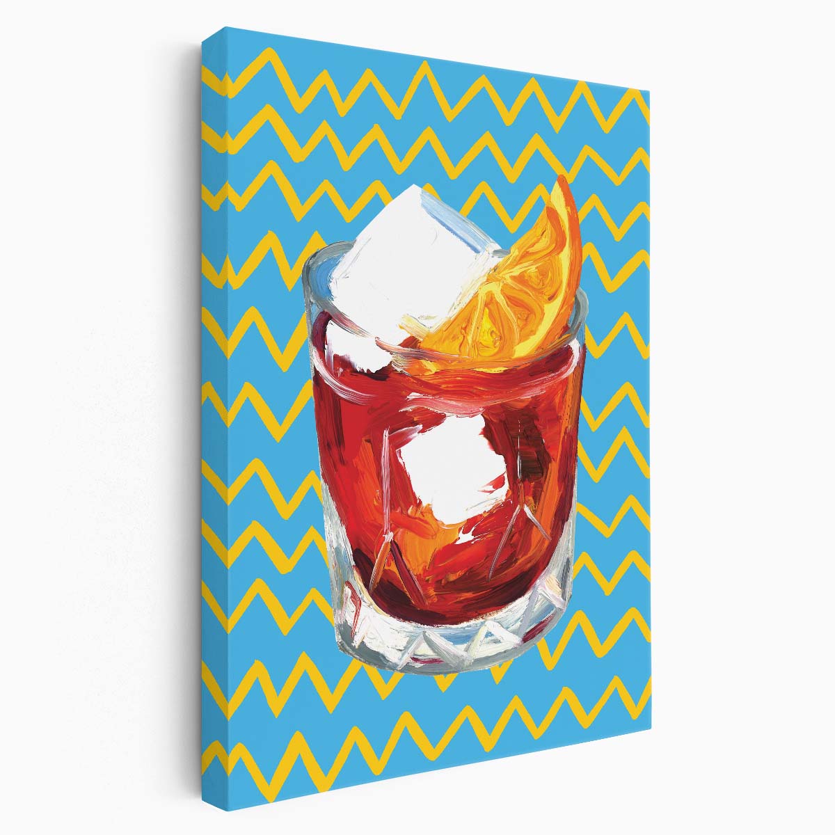 Blue Negroni Cocktail Abstract Geometric Illustration Wall Art by Luxuriance Designs, made in USA