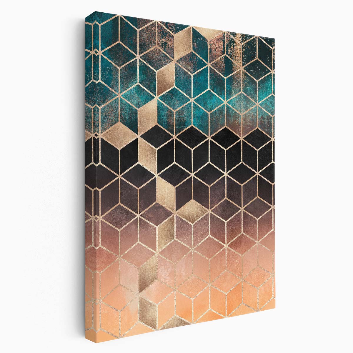 Golden Ombre Cube Illustration Colorful Geometric Mosaic Wall Art by Luxuriance Designs, made in USA