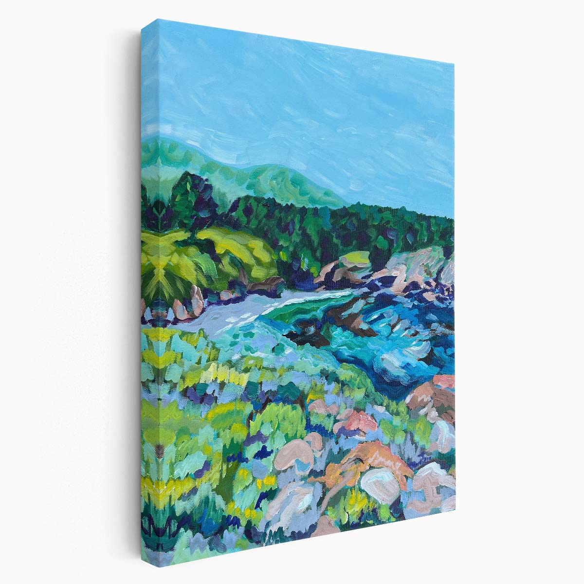 Illustrated Point Lobos Park Vibrant Seascape Acrylic Wall Art by Luxuriance Designs, made in USA
