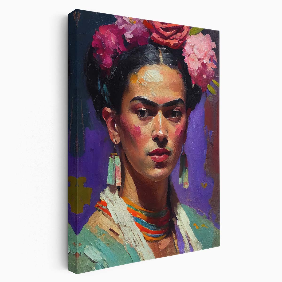 Frida Kahlo Portrait Illustration, Colorful Digital Art with Flowers by Luxuriance Designs, made in USA