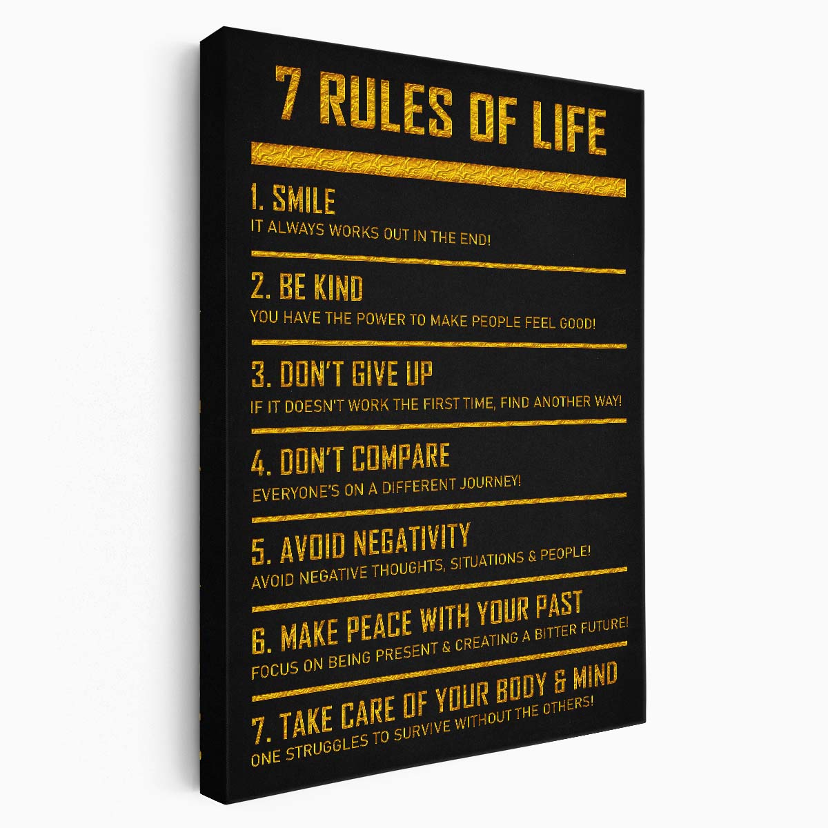 Seven Rules of Life Quotes Wall Art by Luxuriance Designs. Made in USA.
