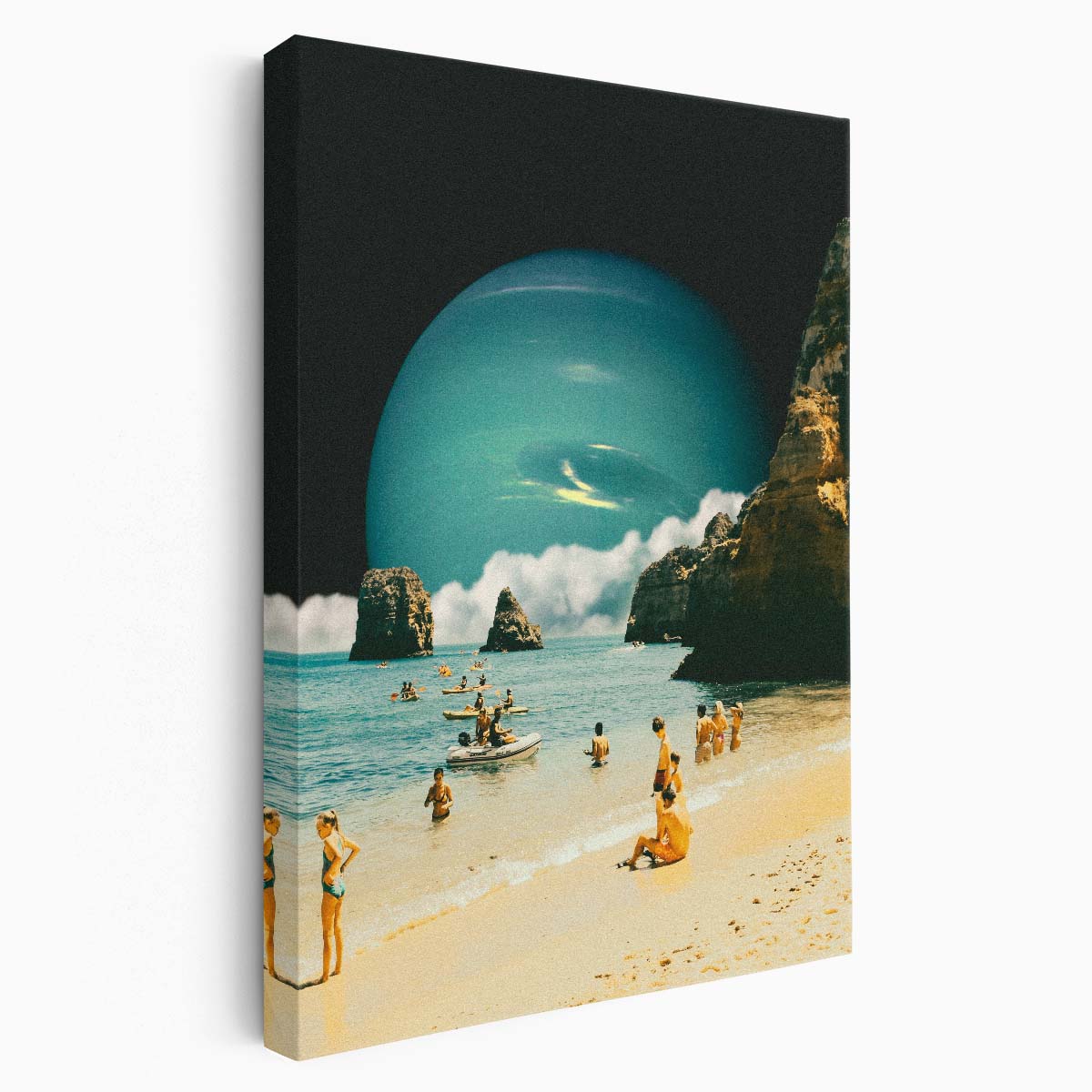 Retro Futuristic Space Beach Digital Collage Illustration Artwork by Luxuriance Designs, made in USA