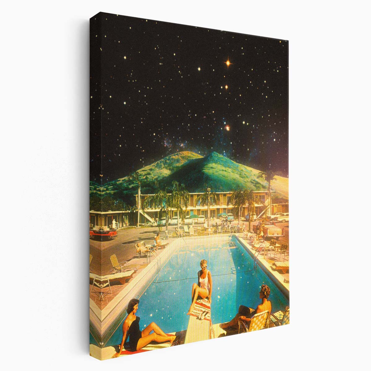 Retro Futuristic Space Pool Collage Illustration by Taudalpoi by Luxuriance Designs, made in USA