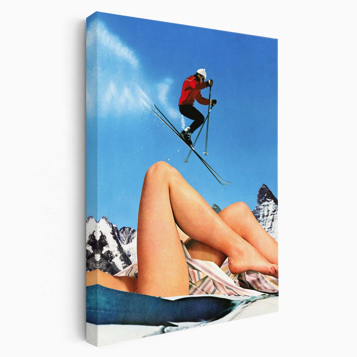 Vintage Winter Sports Collage Art, Funny Skiing Action by Taudalpoi by Luxuriance Designs, made in USA