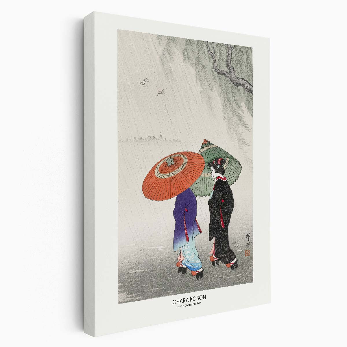 Vintage Japanese Art - Ohara Koson Rainy Duo Illustration by Luxuriance Designs, made in USA