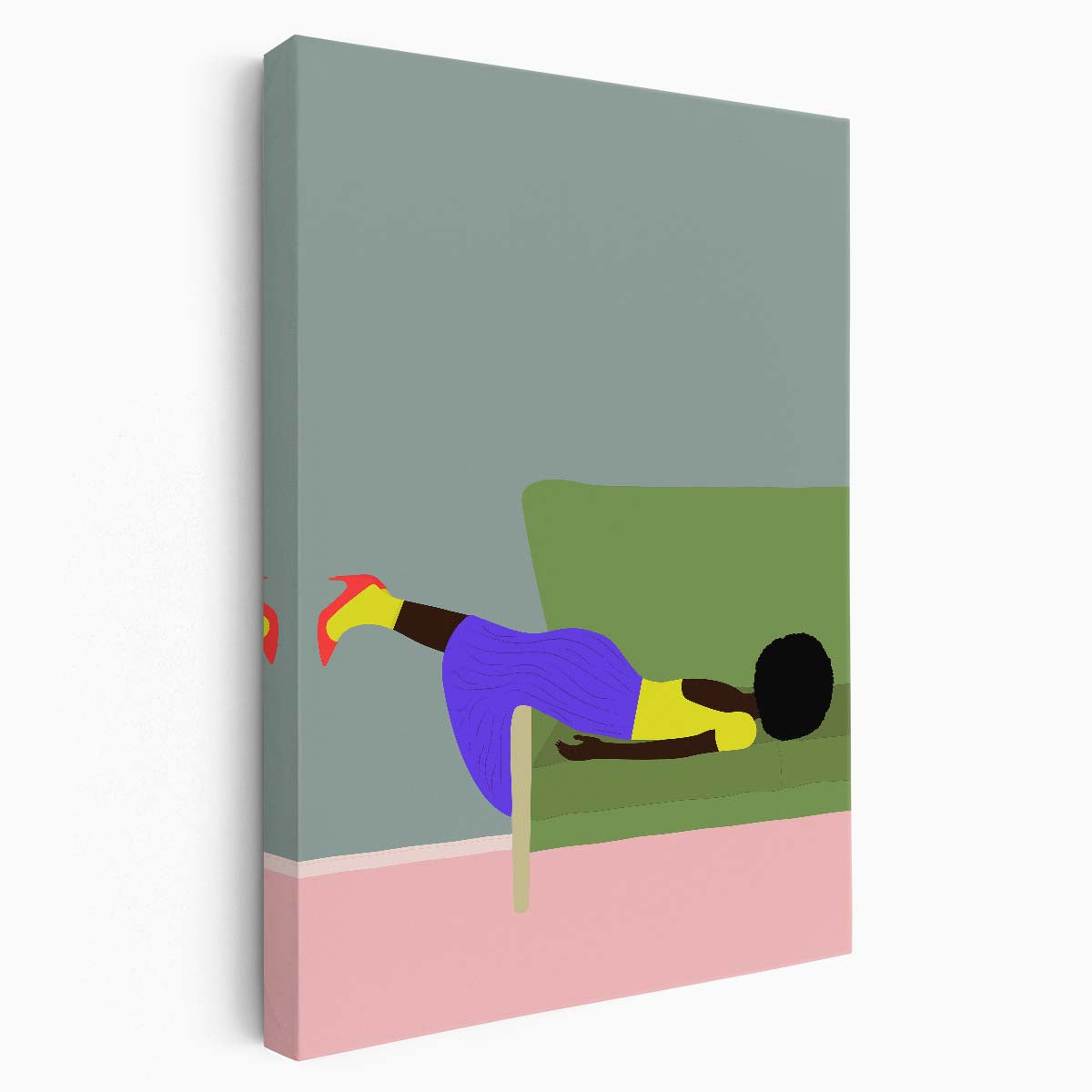 Black Woman Resting on Sofa Illustration, Fashionable Wall Art by Luxuriance Designs, made in USA