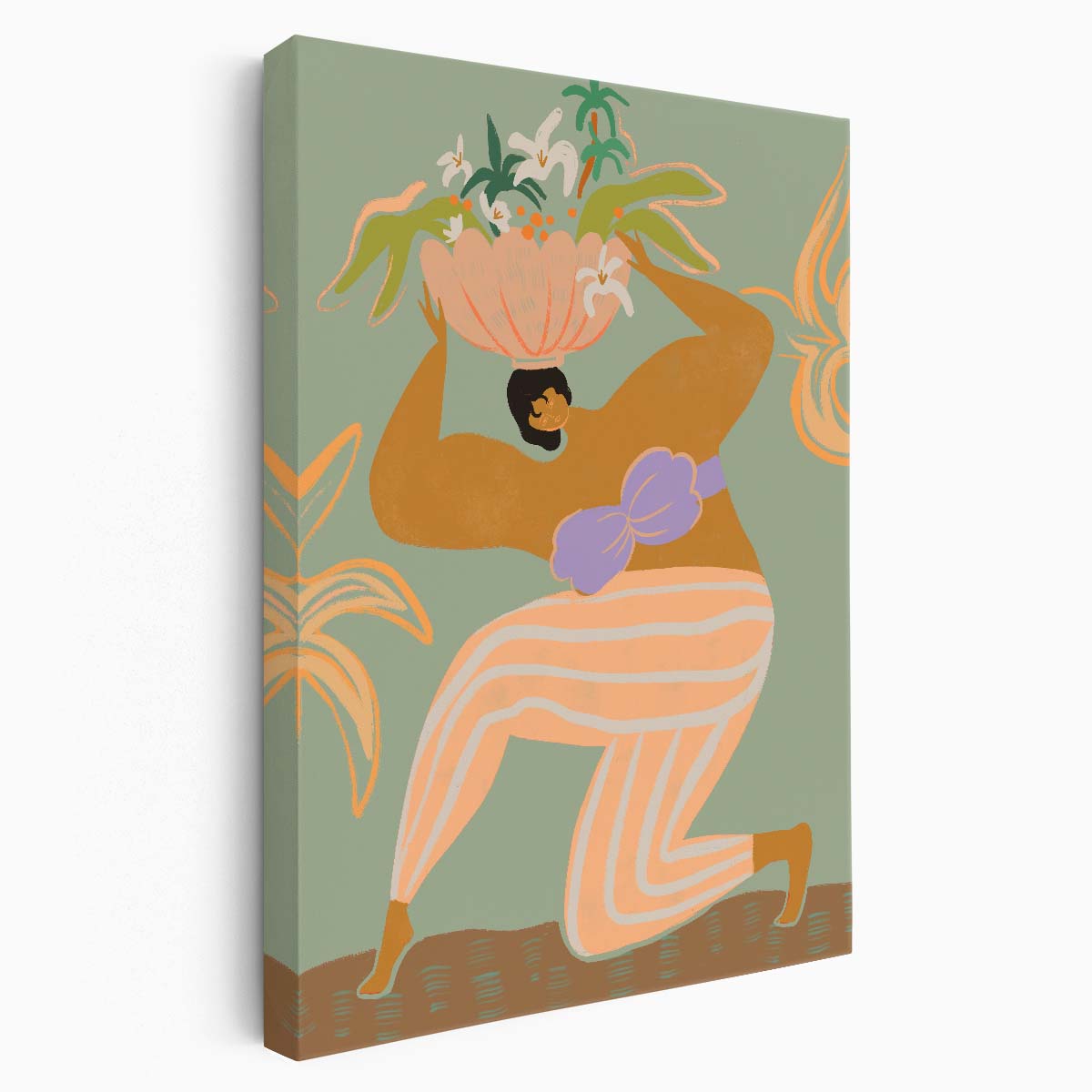 Colorful Figurative Illustration of Woman Carrying Floral Botanicals by Luxuriance Designs, made in USA