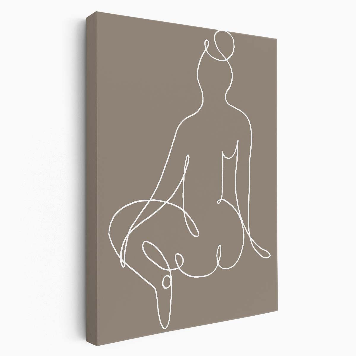 Minimalist Beige Line Art Illustration of Abstract Female Portrait by Luxuriance Designs, made in USA