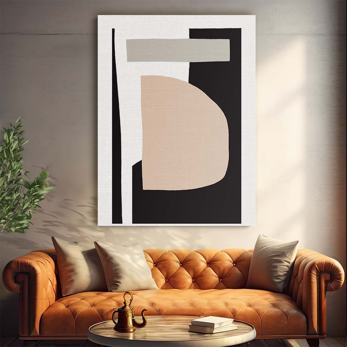 Abstract Illustration Artwork in Beige, Black, White by uplusmestudio by Luxuriance Designs, made in USA