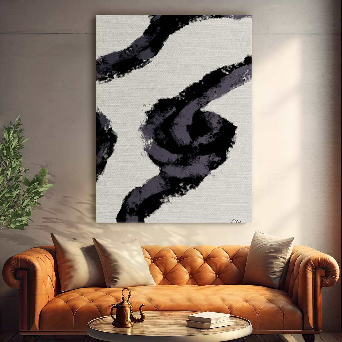 Abstract Illustration Painting Black Rope with Colorful Brush Strokes by Luxuriance Designs, made in USA
