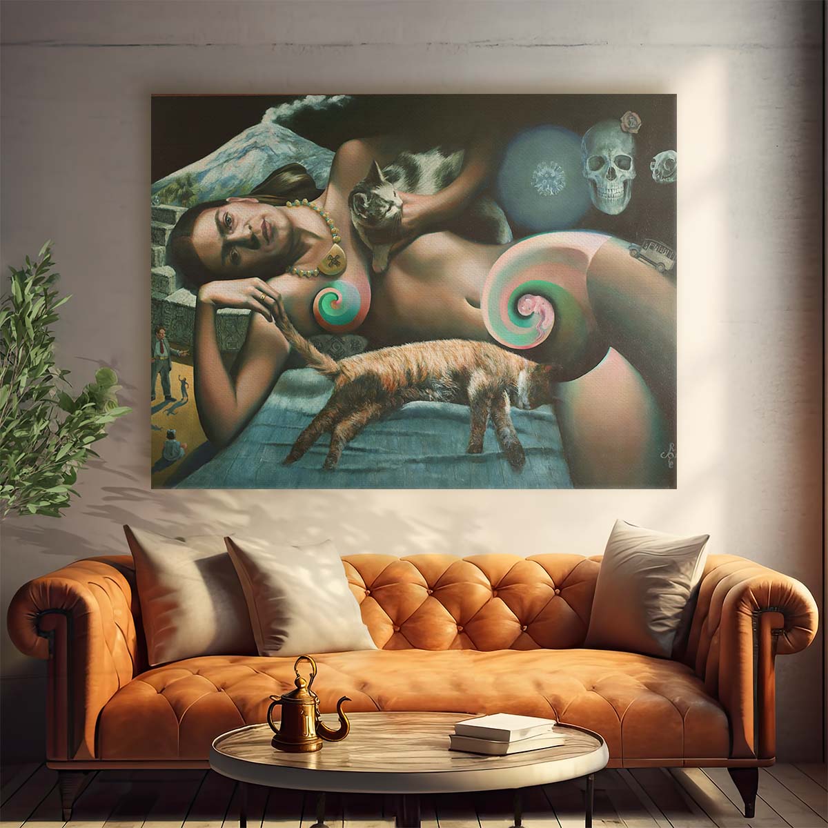 Frida Kahlo Surrealist Cubist Fantasy Oil Wall Art by Luxuriance Designs. Made in USA.