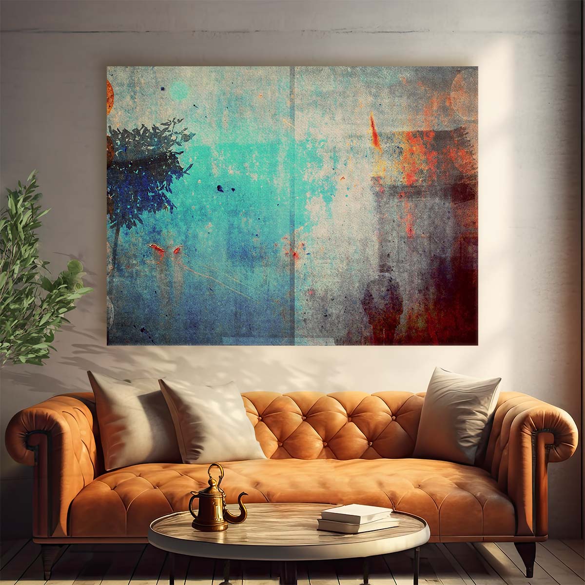 Emotive Blue Grunge Montage with Shadows Wall Art by Luxuriance Designs. Made in USA.