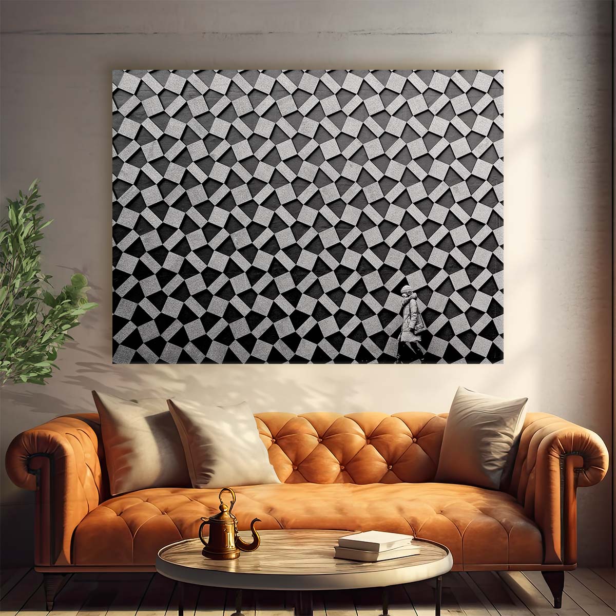 Monochrome Urban Geometry Japanese Street Wall Art by Luxuriance Designs. Made in USA.