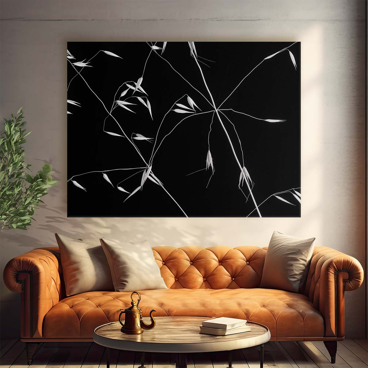 Monochrome Wheat Pattern Abstract Lines Wall Art by Luxuriance Designs. Made in USA.