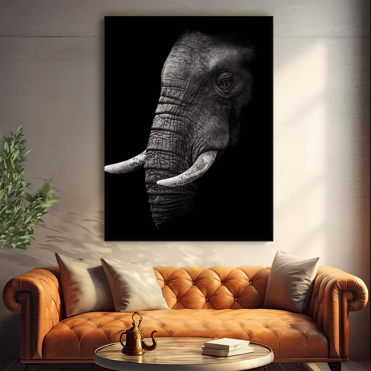 Monochrome African Elephant Photography Wrinkled, Emotional, by Luxuriance Designs, made in USA