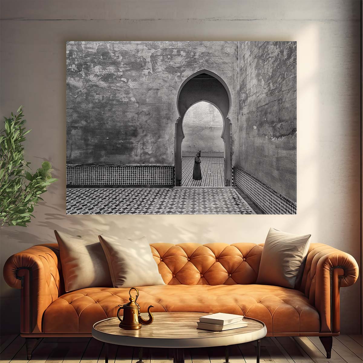 Moroccan Historic Arches & Tiles Monochrome Wall Art by Luxuriance Designs. Made in USA.