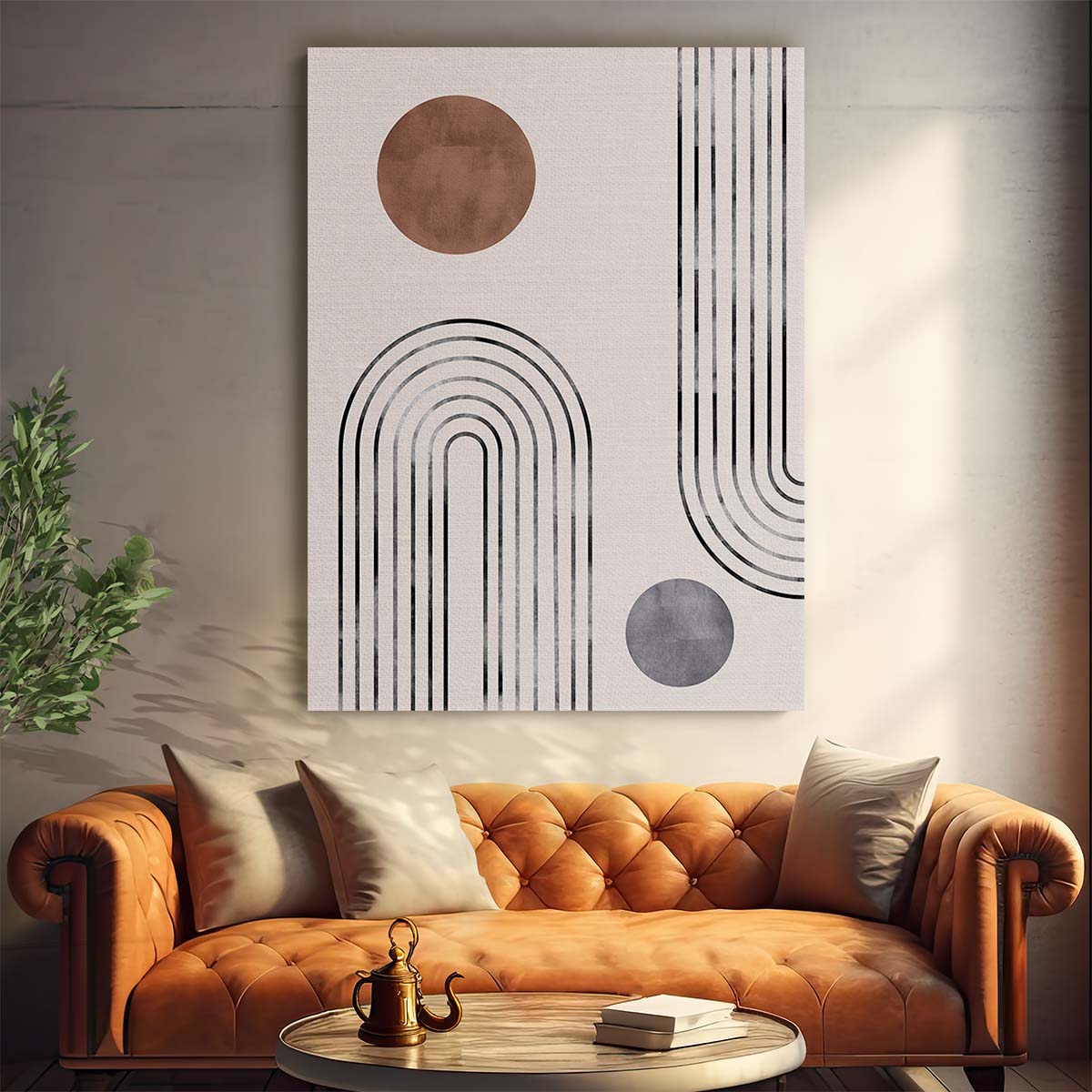 Mid-Century Beige Geometric Arch Illustration Wall Art by Luxuriance Designs, made in USA