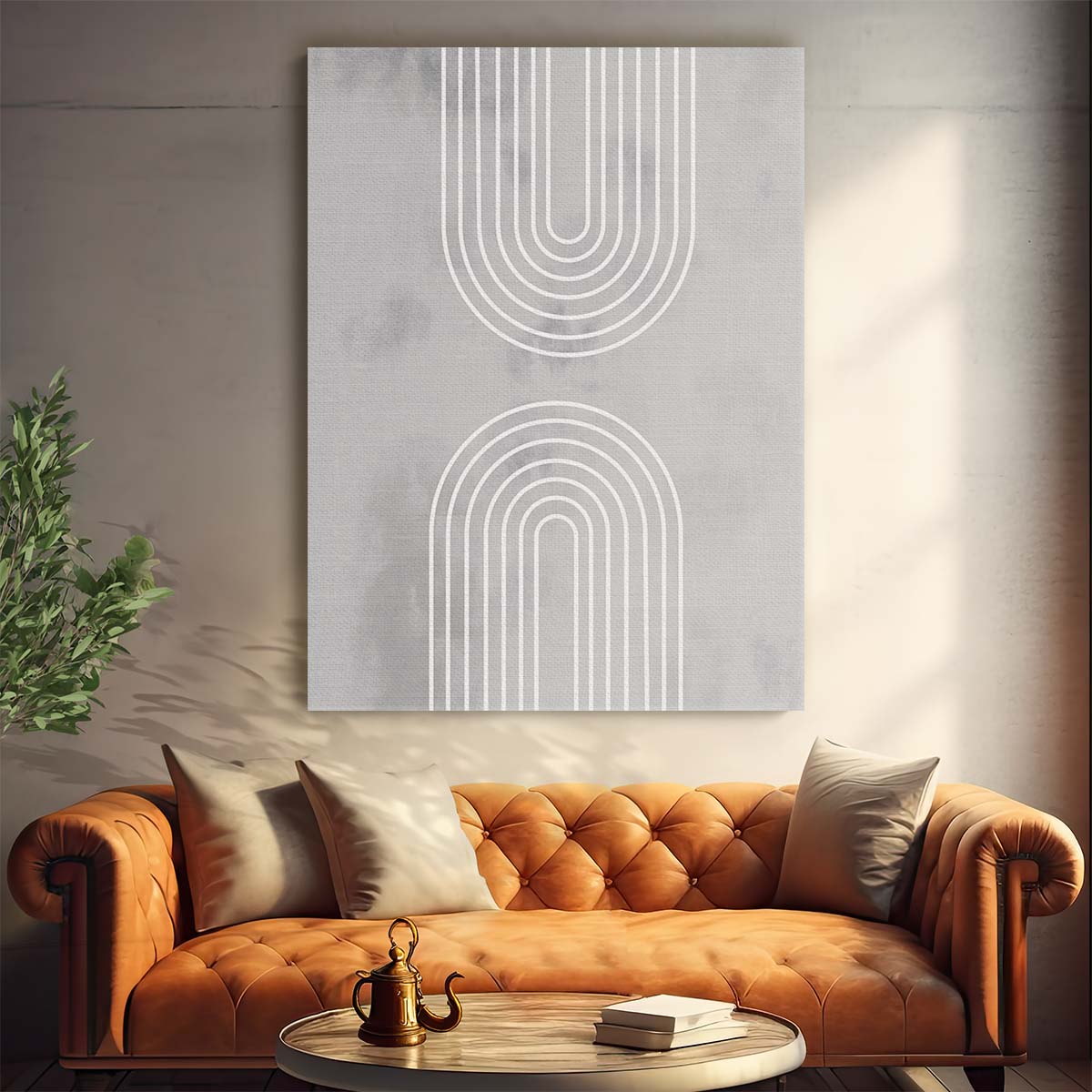 Mid-Century Geometric Arch Illustration in Monochrome Abstract Art by Luxuriance Designs, made in USA