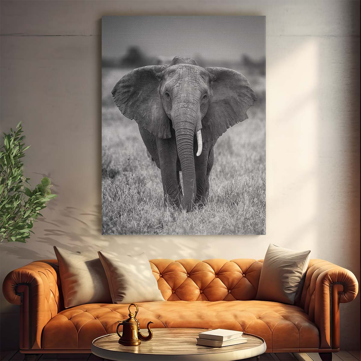 Majestic African Elephant Portrait Monochrome Wildlife Photography by Luxuriance Designs, made in USA