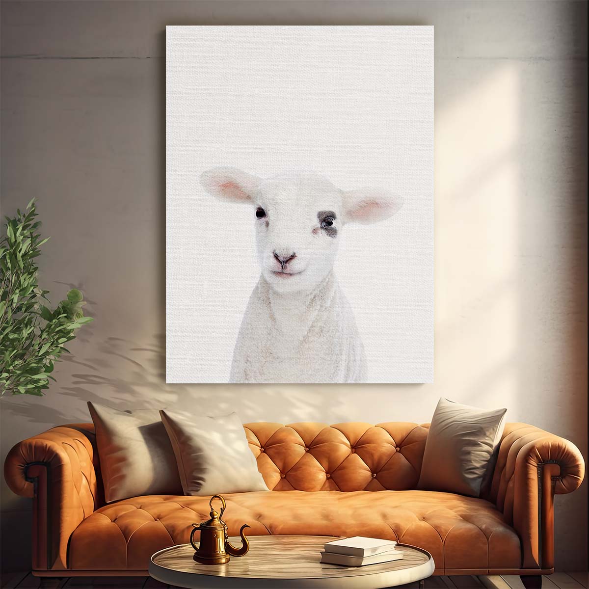 Pastoral Baby Lamb Portrait Photography, Farmhouse Wall Art by Luxuriance Designs, made in USA