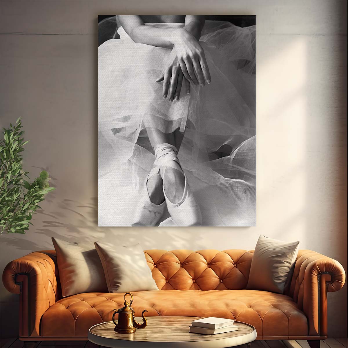 Elegant Resting Ballerina Portrait in Monochrome Photography Art by Luxuriance Designs, made in USA