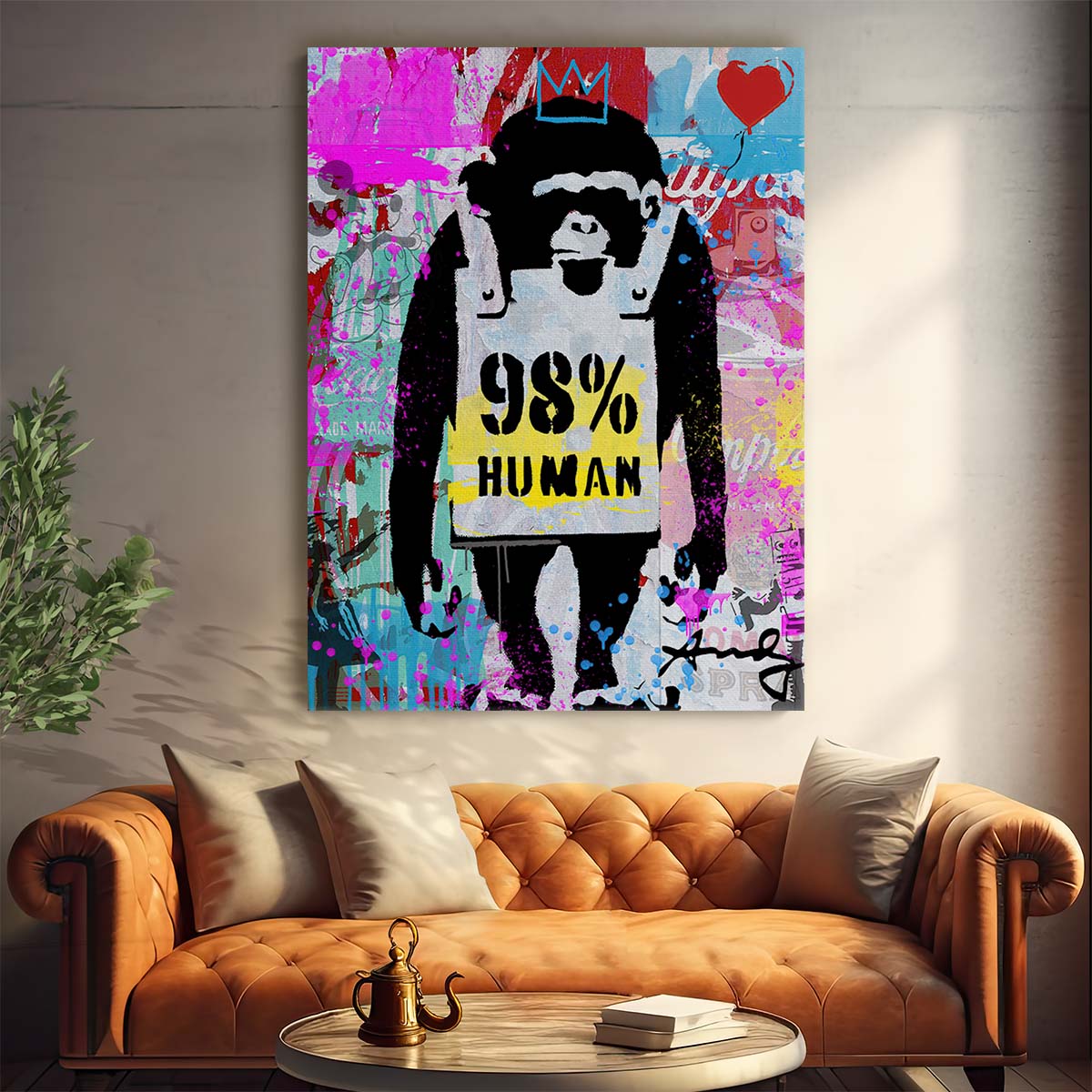 Banksy 98% Human Graffiti Wall Art by Luxuriance Designs. Made in USA.