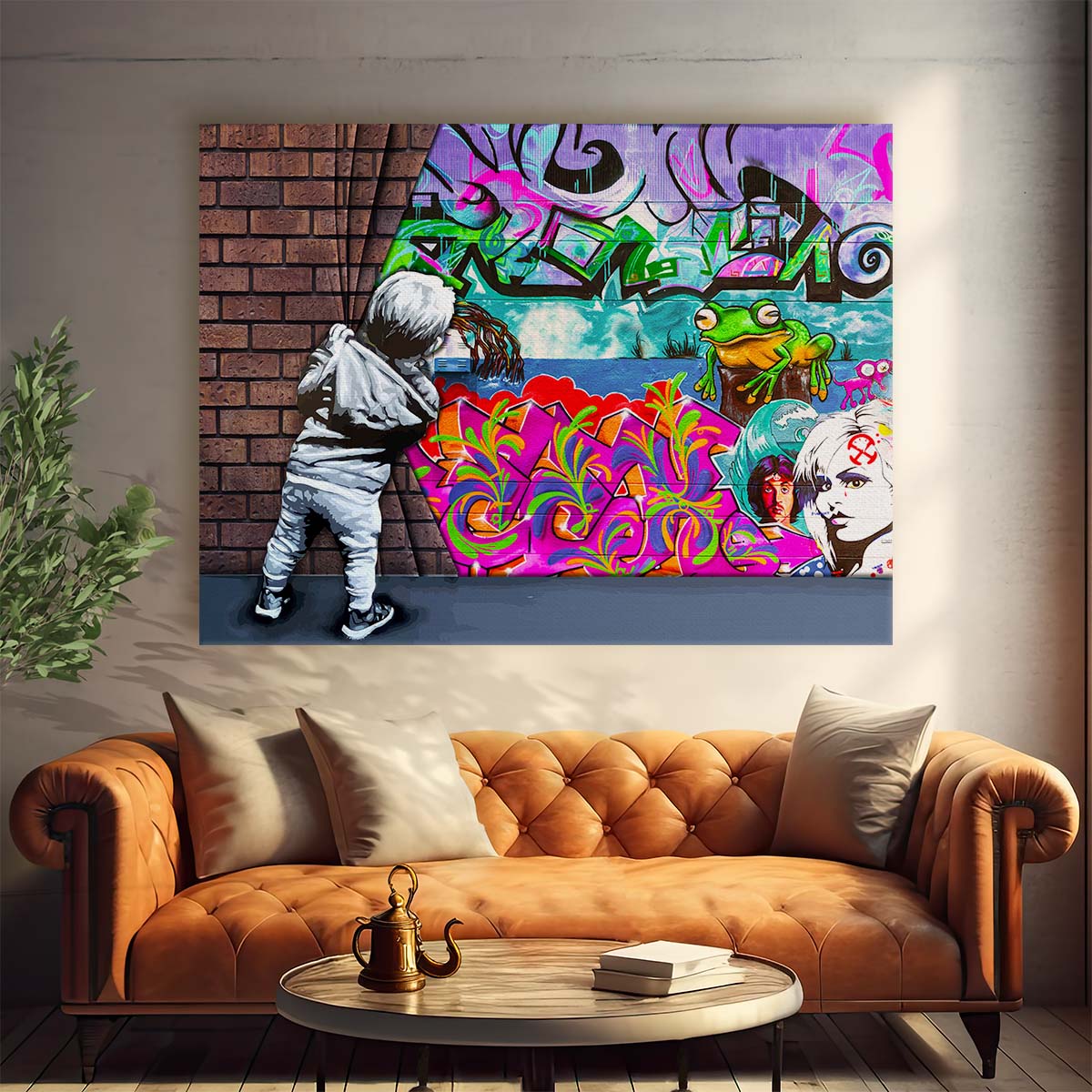Banksy Behind The Curtain Graffiti Wall Art by Luxuriance Designs. Made in USA.