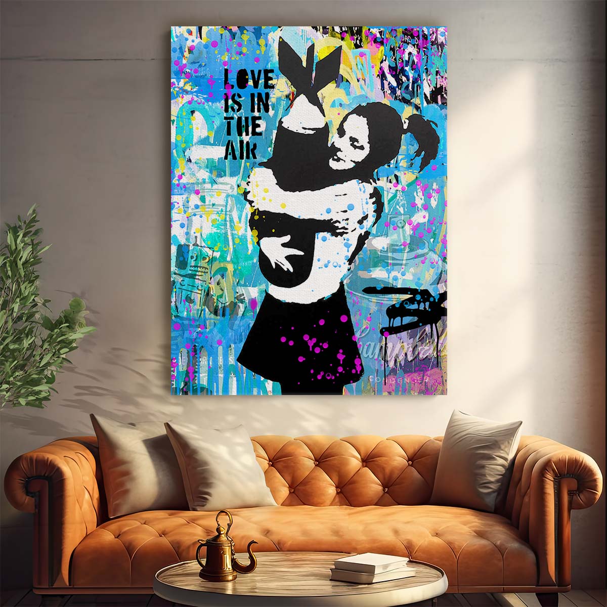 Banksy Bomb Girl Love Is In The Air Graffiti Wall Art by Luxuriance Designs. Made in USA.