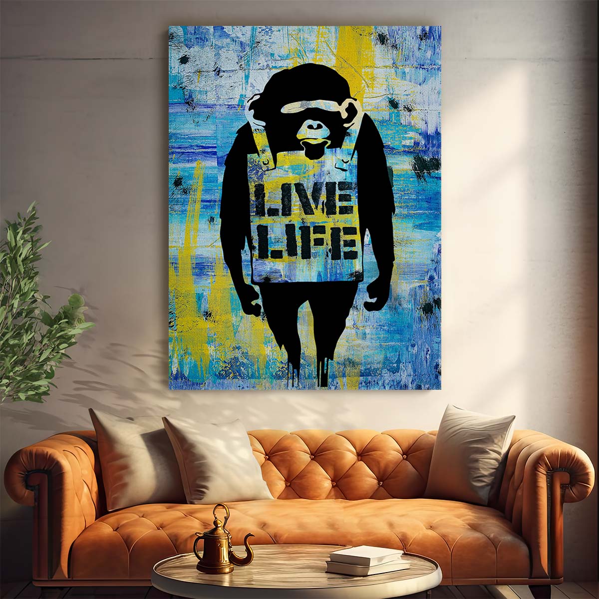 Banksy Live Life Monkey Graffiti Wall Art by Luxuriance Designs. Made in USA.