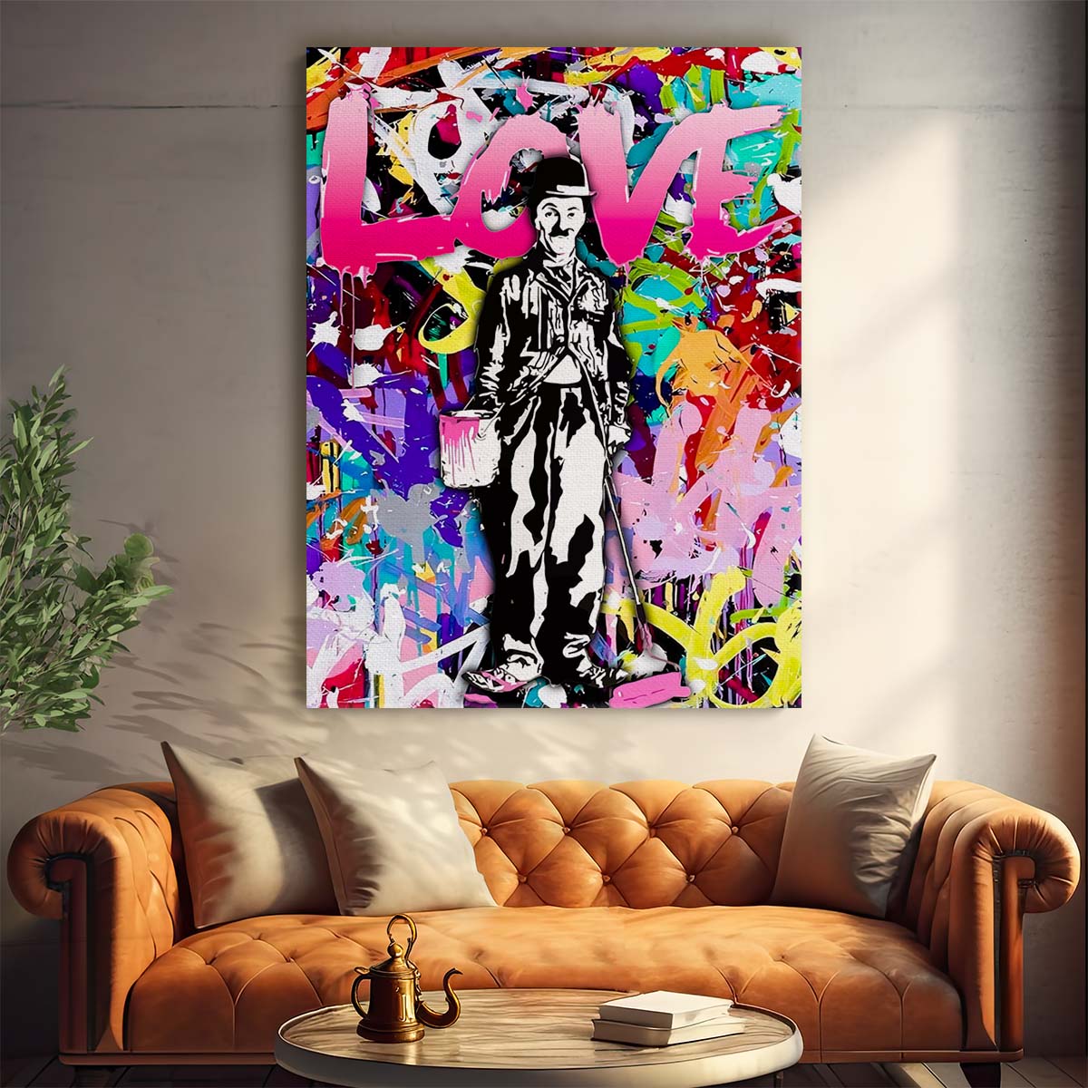 Banksy Love Chaplin Abstract Graffiti Wall Art by Luxuriance Designs. Made in USA.