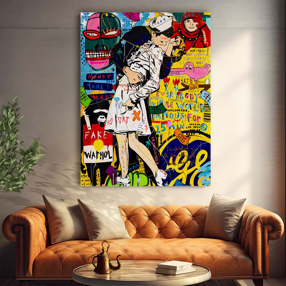 Banksy War's End Kiss Graffiti Wall Art by Luxuriance Designs. Made in USA.