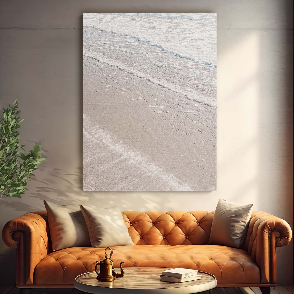 Coastal Beach Landscape Beige Sand, Ocean Wave Photography Art by Luxuriance Designs, made in USA