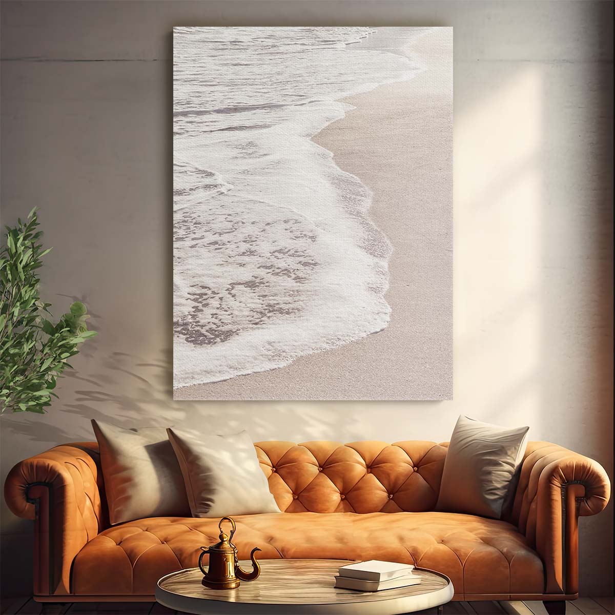 Minimalist Beige Beach Seascape Photography Wall Art by Luxuriance Designs, made in USA