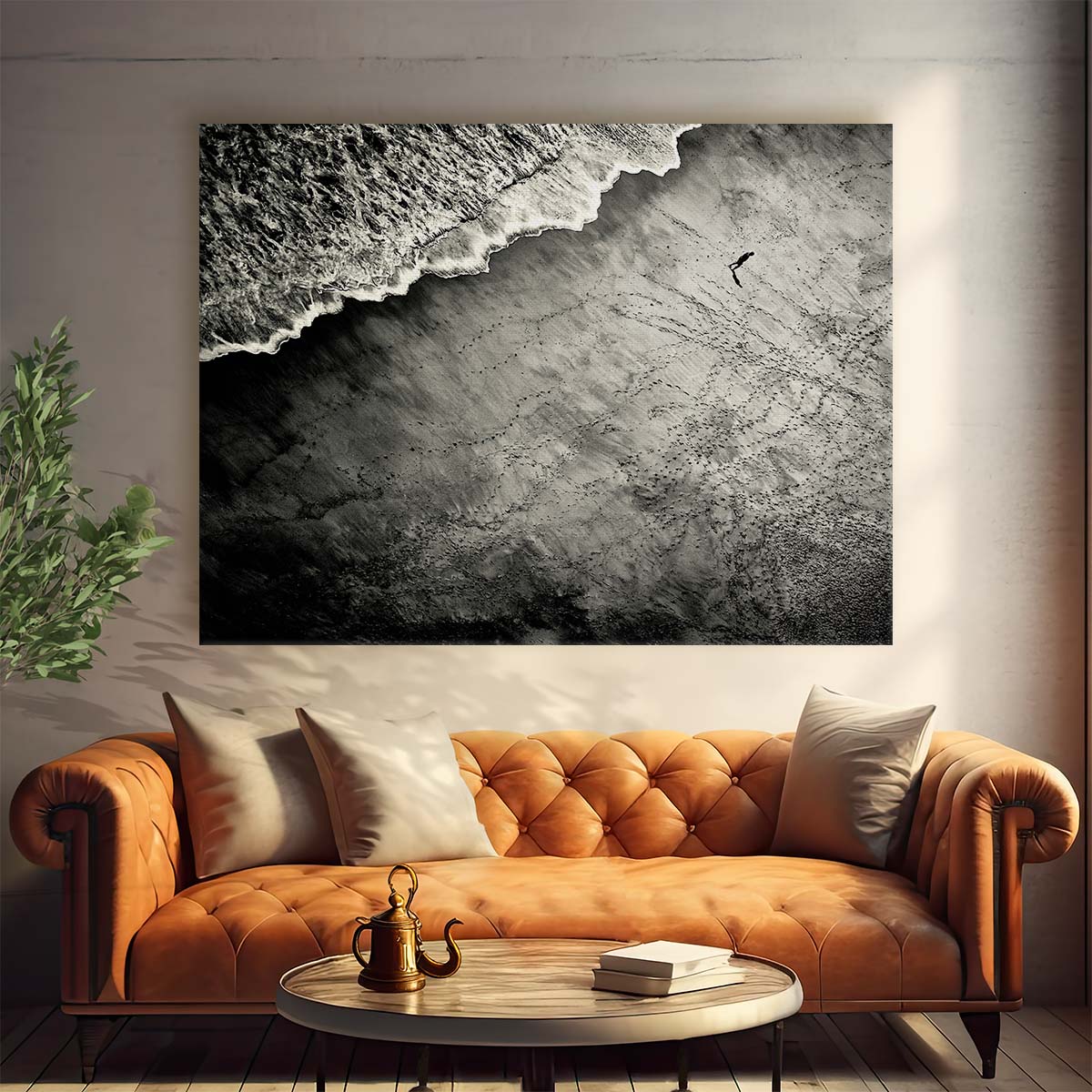 Solitary Figure on Monochrome Beachscape Wall Art by Luxuriance Designs. Made in USA.