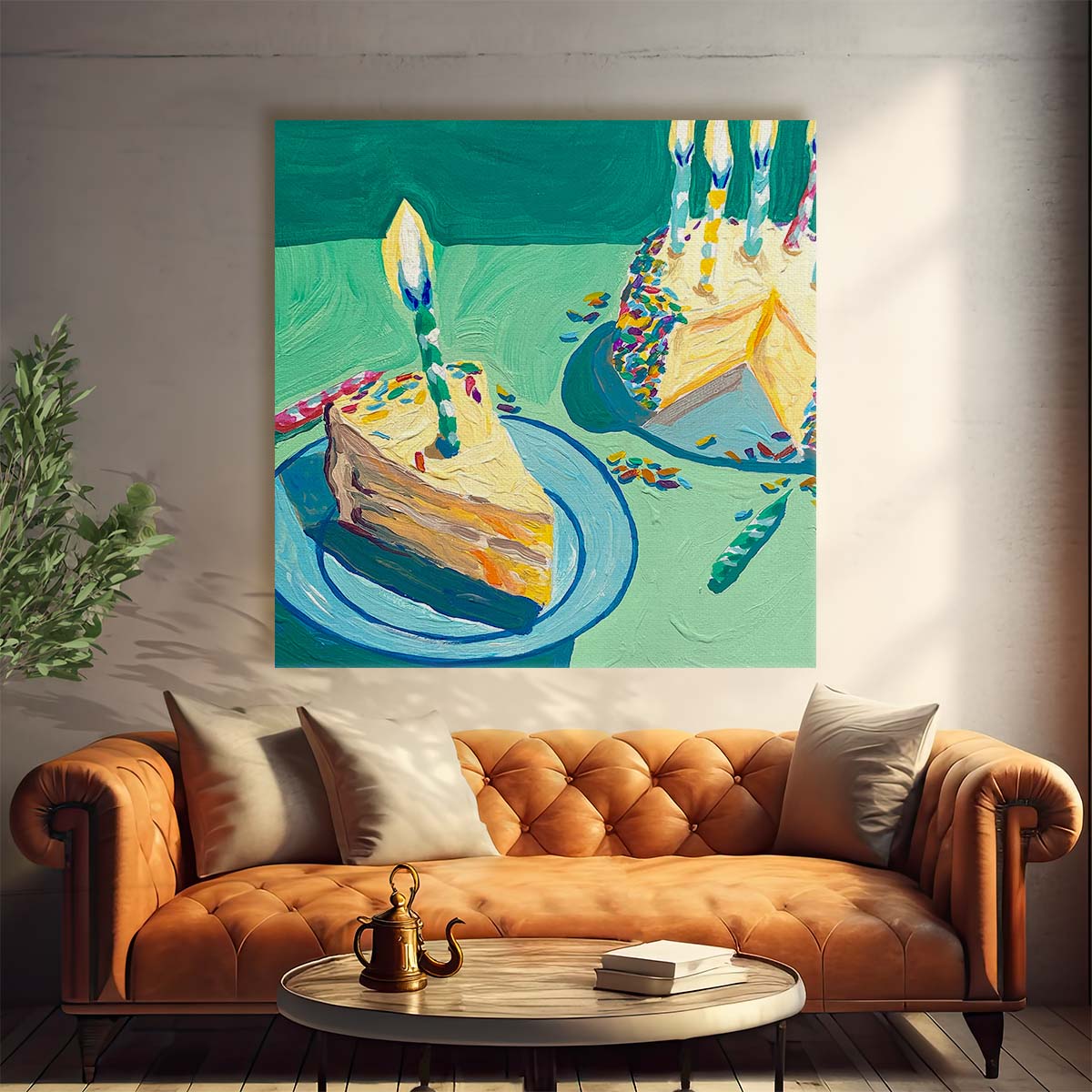 Colorful Birthday Cake Illustration with Candle Accents Wall Art by Luxuriance Designs. Made in USA.