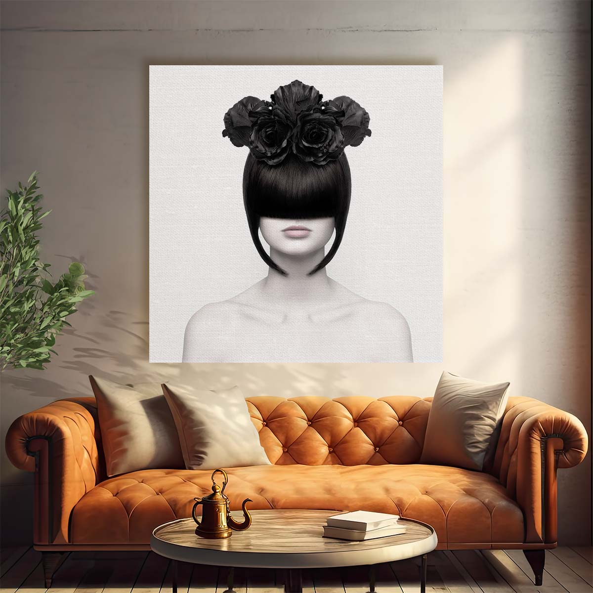 Enigmatic FloralHaired Lady Portrait Photography Wall Art by Luxuriance Designs. Made in USA.