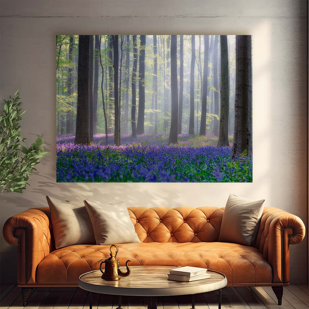 Misty Bluebell Forest Landscape Summer Floral Photography Wall Art