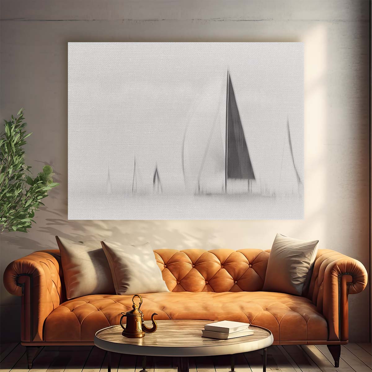 Abstract Nautical Seascape Sailboat Monochrome Wall Art by Luxuriance Designs. Made in USA.