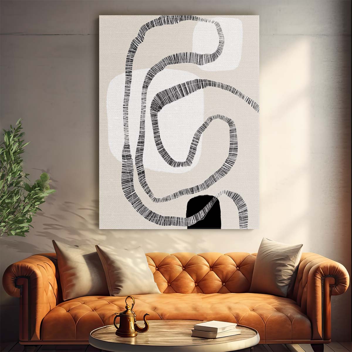 Boho Beige Abstract Illustration Bohemian Liaison Shapes Wall Art by Luxuriance Designs, made in USA