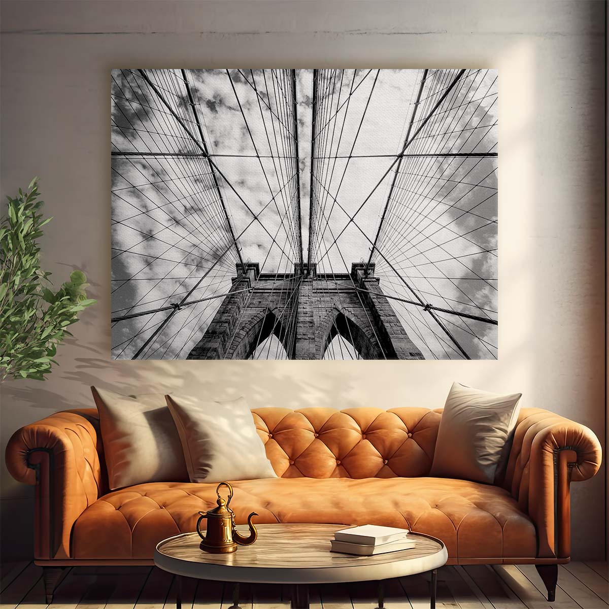 Iconic Brooklyn Bridge NYC Monochrome Architecture Wall Art by Luxuriance Designs. Made in USA.