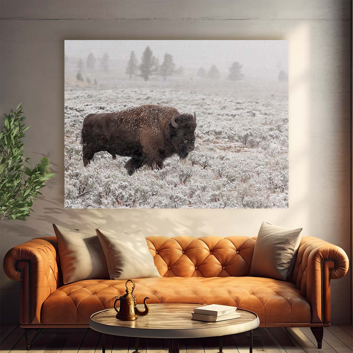 Majestic Yellowstone Bison in Snowy Landscape Wall Art by Luxuriance Designs. Made in USA.