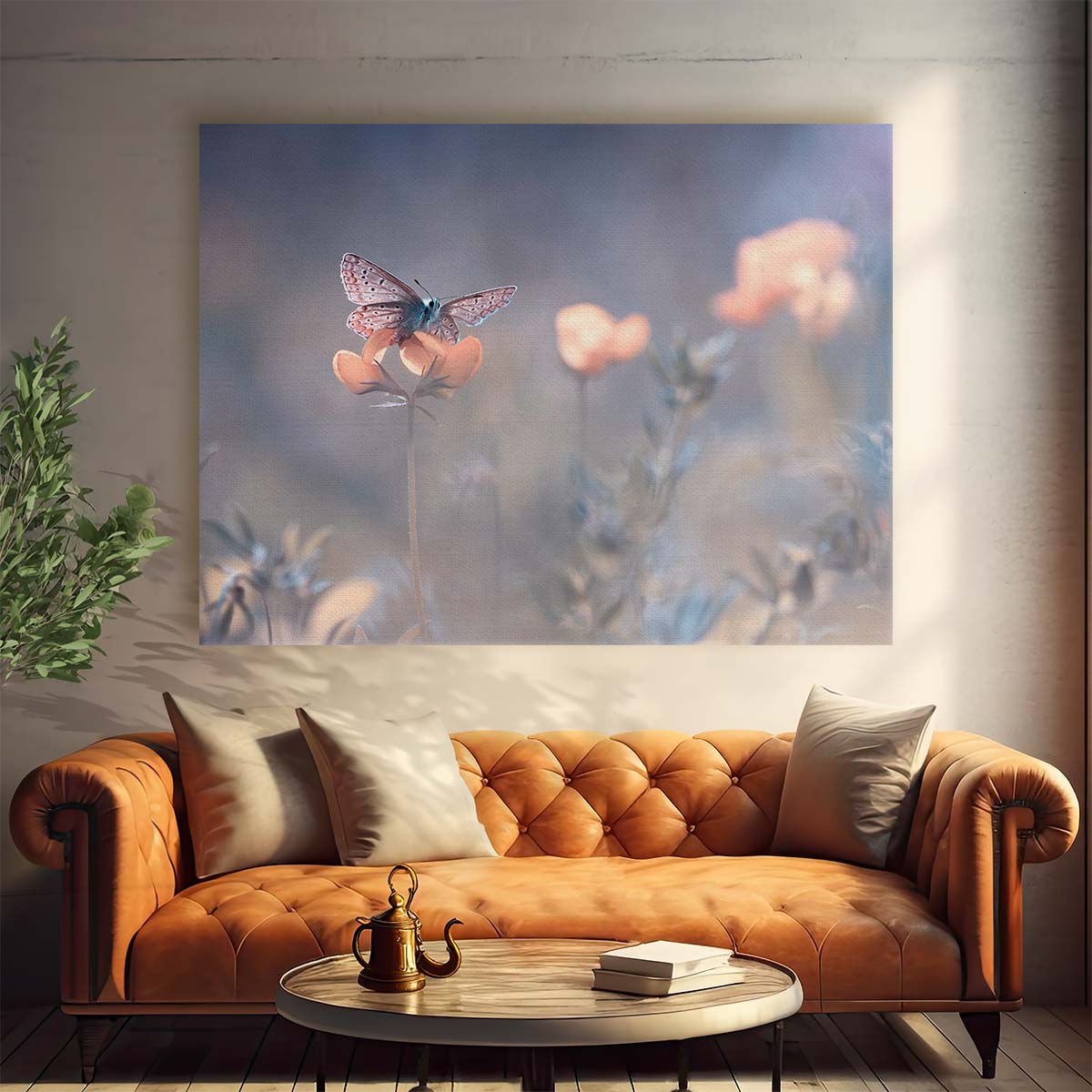 Dreamy Pastel Butterfly & Floral Meadow Macro Wall Art by Luxuriance Designs. Made in USA.