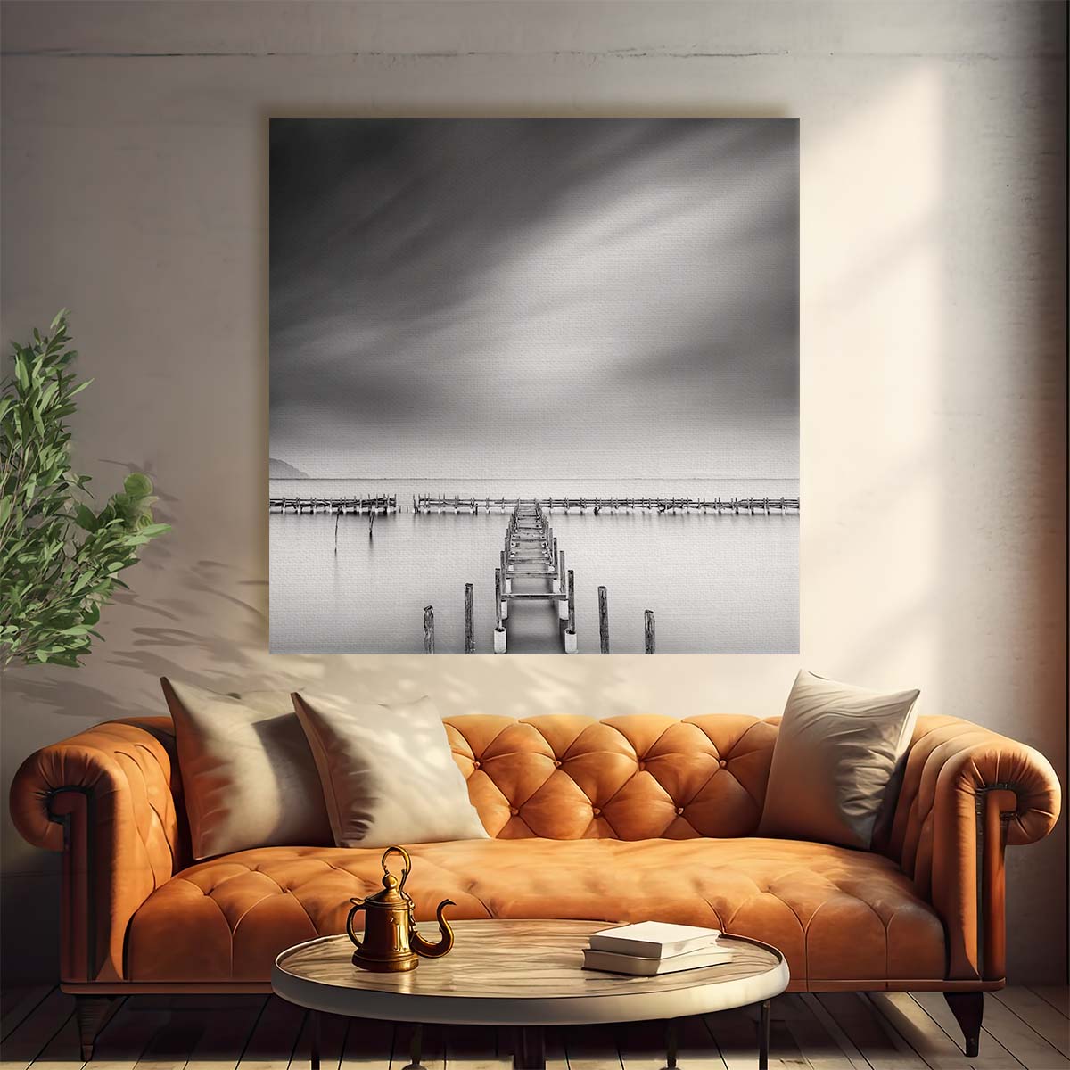 Tranquil Ocean Pier Long Exposure Seascape Photography Wall Art by Luxuriance Designs. Made in USA.