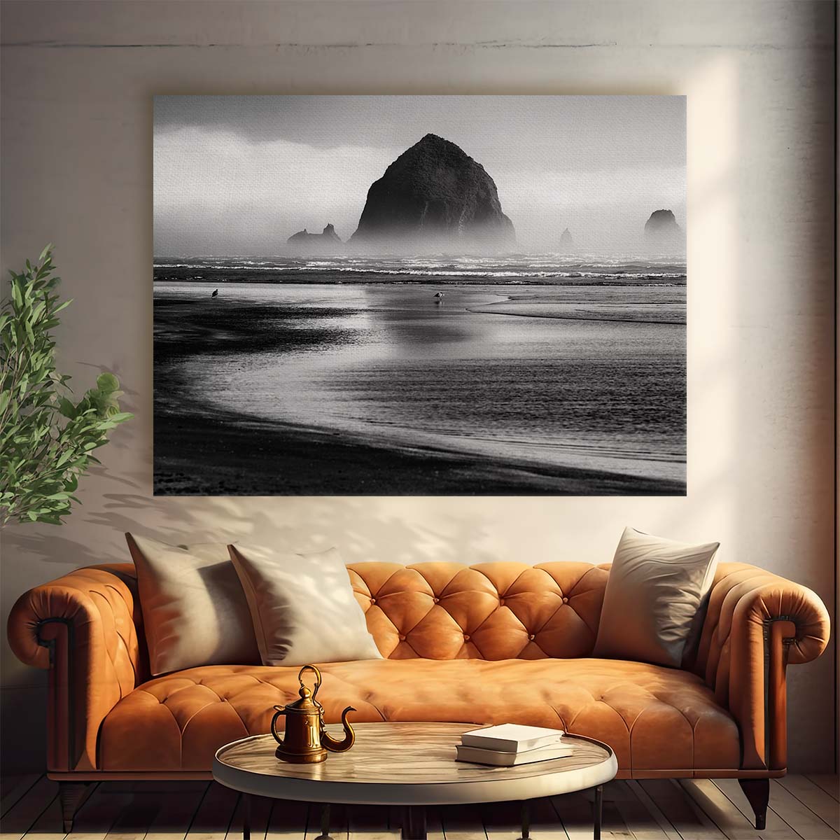 Cannon Beach Oregon Monochrome Seascape Wall Art by Luxuriance Designs. Made in USA.